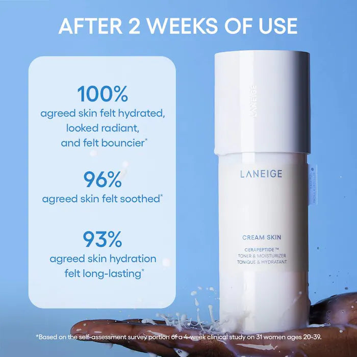 LANEIGE 
Mini Cream Skin Refillable Toner & Moisturizer with Ceramides and Peptides