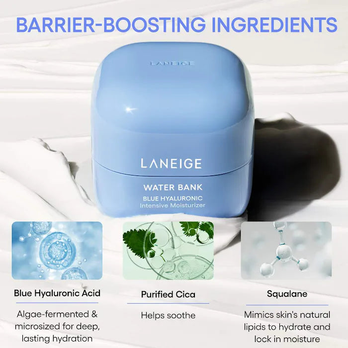 LANEIGE 
Water Bank Blue Hyaluronic Intensive Moisturizer with Peptides + Squalane